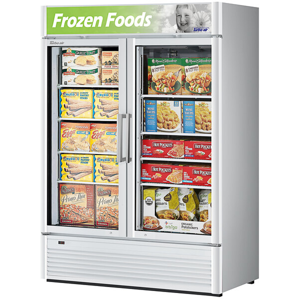 Turbo Air TGF-47SDW-N 51 1/8" Two Section Display Freezer w/ Swing Doors - Bottom Mount Compressor, White, 115v
