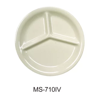 Yanco MS-710IV Mile Stone Three Compartment Plate, 10.25" Diameter, Melamine, Ivory Color, Pack of 24