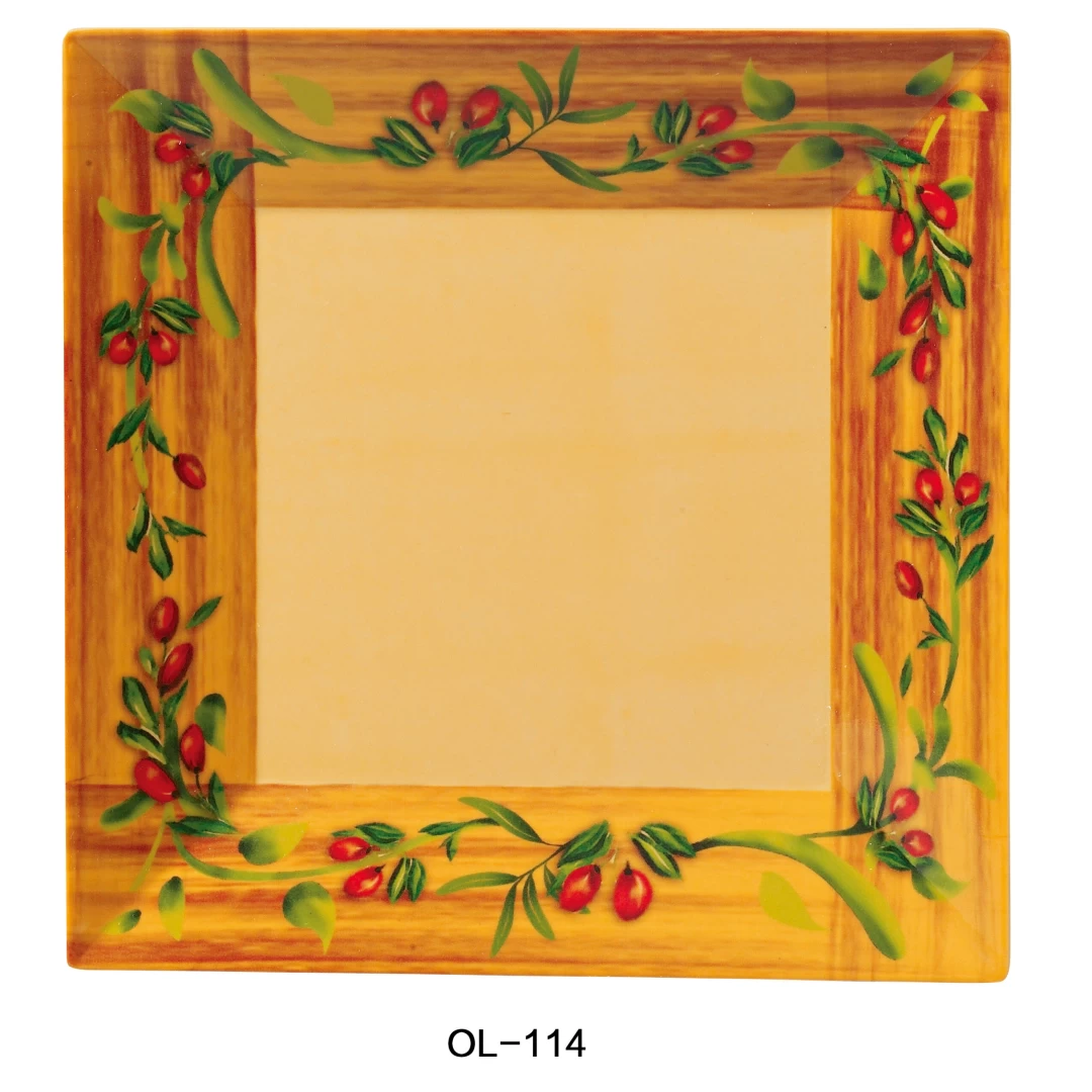 Yanco OL-114 Olive 14" Square Plate, Melamine, Pack of 12