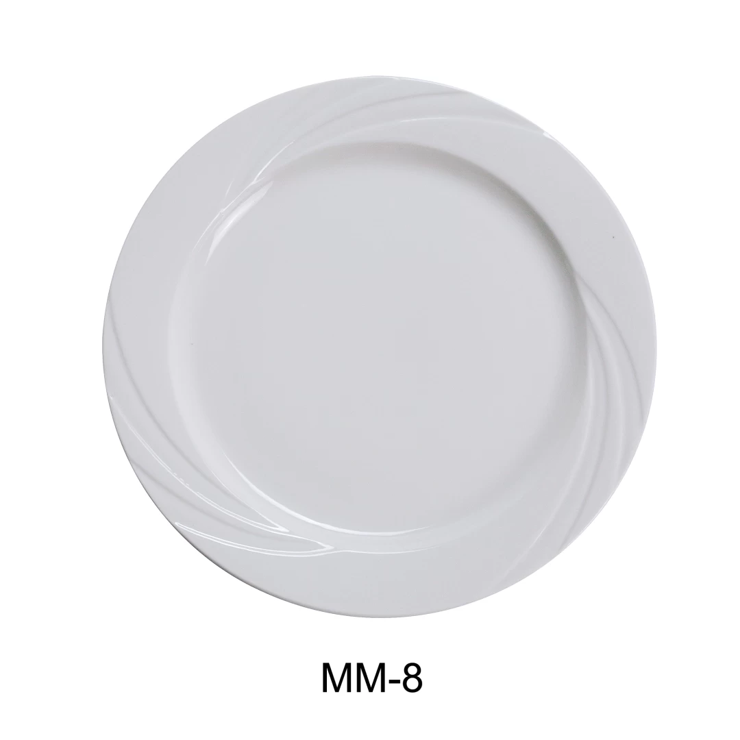 Yanco MM-8 Miami 9.125" Dinner Plate, Porcelain, Bone White, Pack of 24