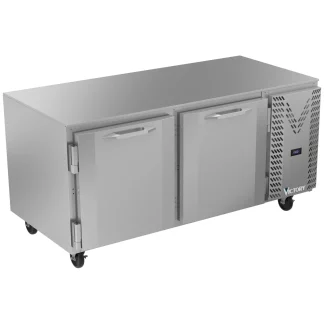 Victory Refrigeration VUF67HC 67.13'' 2 Section Undercounter Freezer with 2 Left/Right Hinged Solid Doors and Front Breathing Compressor