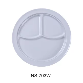 Yanco NS-703W Nessico 3-Compartment Plate, 10.875" Diameter, Melamine, White Color, Pack of 24