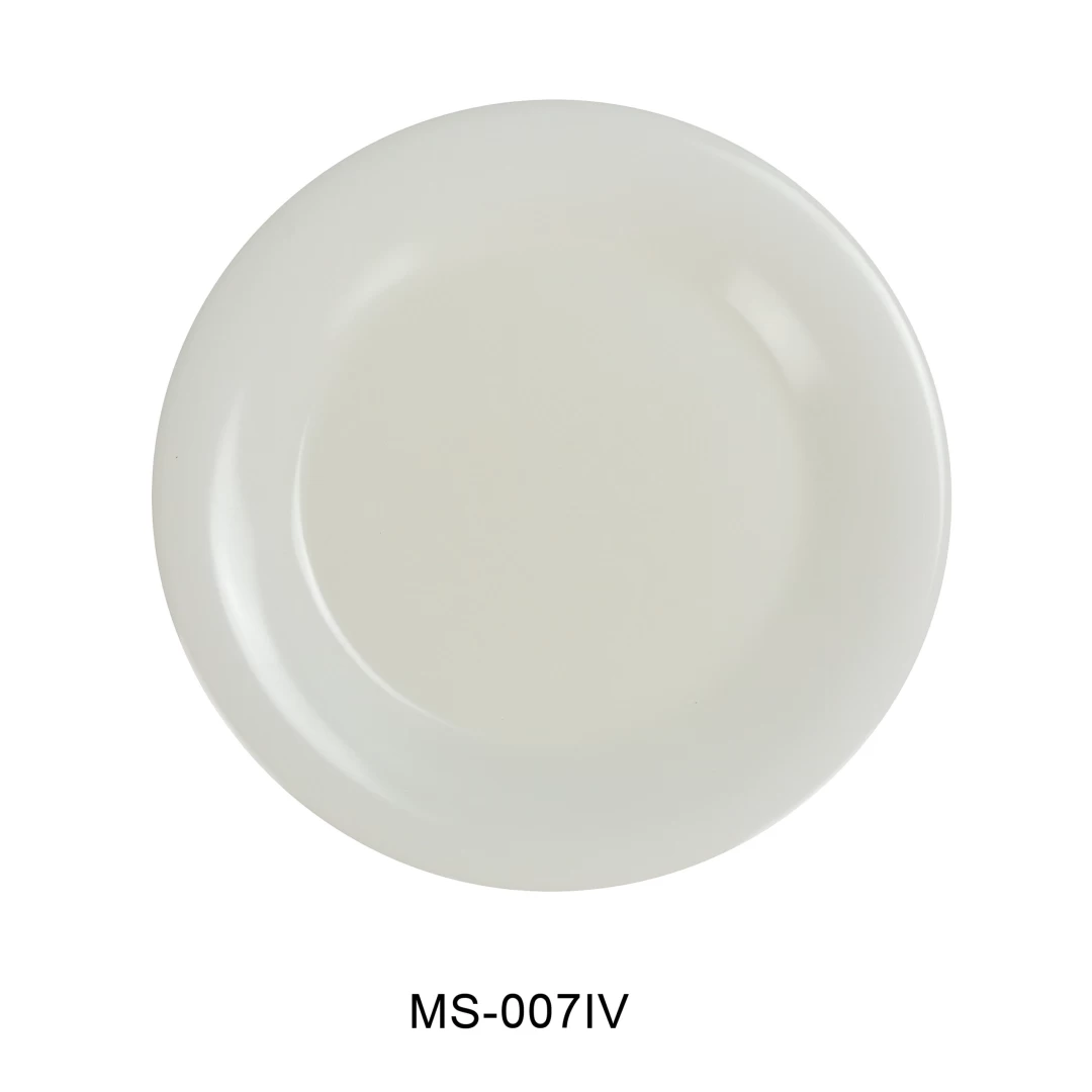 Yanco MS-007IV Mile Stone Wide Rim Round Plate, 7.5" Diameter, Melamine, Ivory Color, Pack of 48