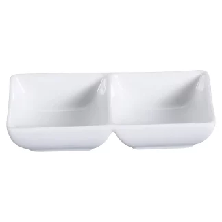 Yanco LK-505 Double Dish, 2 Oz/Well, 5.5" Length X 2.75" Width, Porcelain, Bone White, Pack of 36