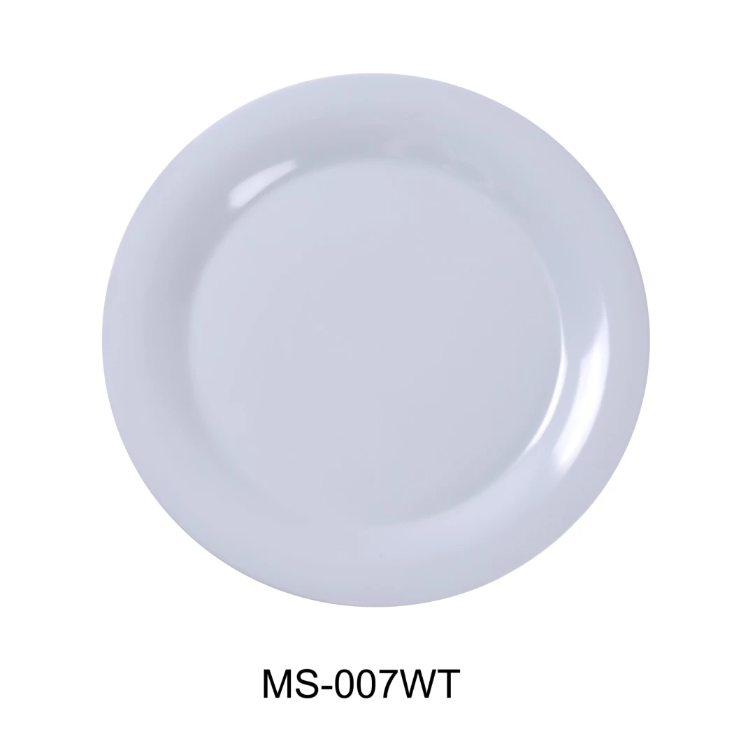 Yanco MS-007WT Mile Stone Wide Rim Round Plate, 7.5" Diameter, Melamine, White Color, Pack of 48