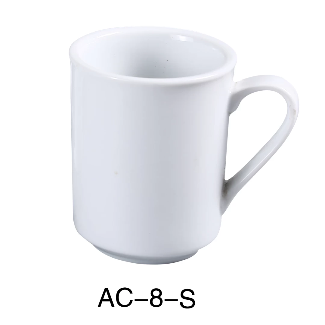Yanco AC-8-S Abco 8 Oz Sierra Mug, 3.25" Diameter, Porcelain, Super White, Pack of 36