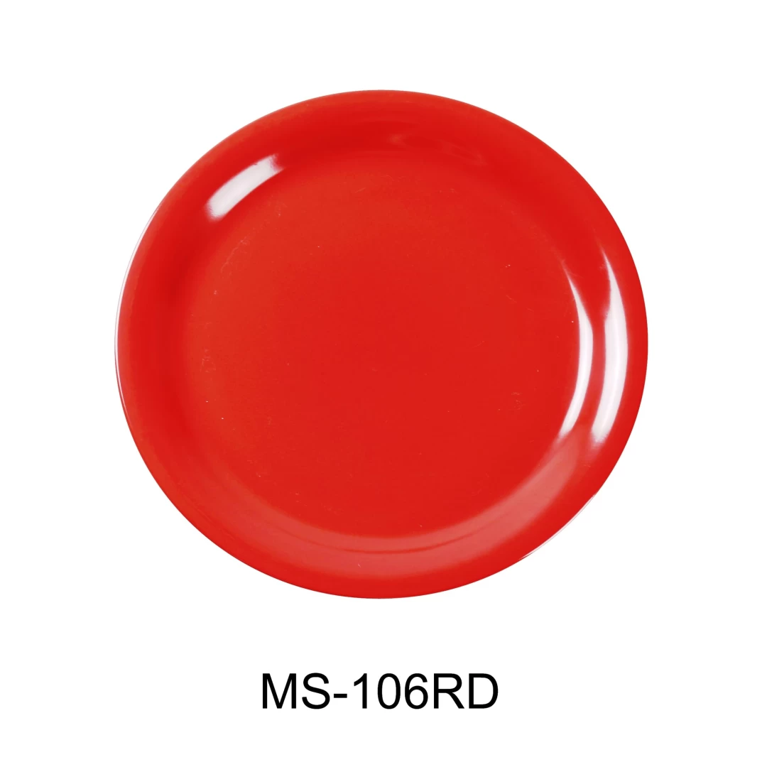 Yanco MS-106RD Mile Stone Narrow Rim Round Plate, 6.5" Diameter, Melamine, Orange Red Color, Pack of 48