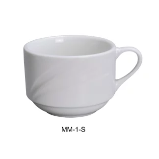 Yanco MM-1-S Miami 7.5 Oz Stackable Coffee/Tea Cup, 3.5" Diameter, Porcelain, Bone White, Pack of 36