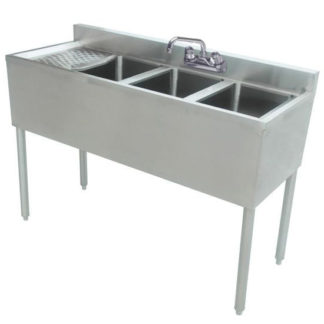 Prepline BAR-3C-L Stainless Steel 3 Bowl Underbar Hand Sink with Faucet and Left Drainboard - 48" x 18"