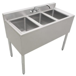 Prepline BAR-3C Stainless Steel 3 Bowl Underbar Hand Sink and Faucet- 36" x 18"