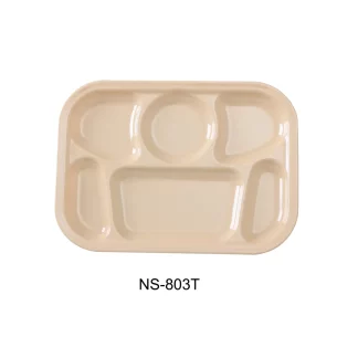 Yanco NS-803T Nessico 6-Compartment Plate, Rectangular, 13" Length, 9.5" Width, Melamine, Tan Color, Pack of 12