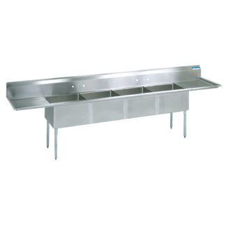 BK Resources BKS-4-1620-14-18TS - Sink, four compartment, 110"W x 25-13/16"D, 18" left & right drainboards