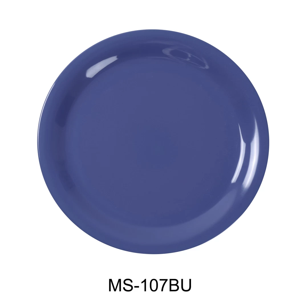 Yanco MS-107BU Mile Stone Narrow Rim Round Plate, 7.25" Diameter, Melamine, Bule Color, Pack of 48