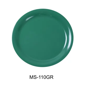 Yanco MS-110GR Mile Stone Narrow Rim Round Plate, 10.5" Diameter, Melamine, Green Color, Pack of 24