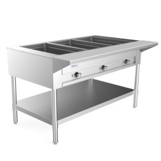 Prepline EST48-3O 48" Three Pan Open Well Electric Hot Food Steam Table with Undershelf - 120V, 1500W