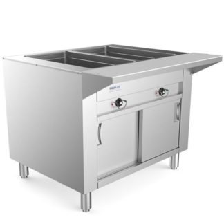 Prepline ESTC30-2O 32" Two Pan Open Well Electric Hot Food Steam Table with Enclosed Base and Sliding Doors - 120V, 1000W