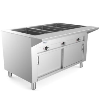 Prepline ESTC48-3O 48" Three Pan Open Well Electric Hot Food Steam Table with Enclosed Base and Sliding Doors - 120V, 1500W