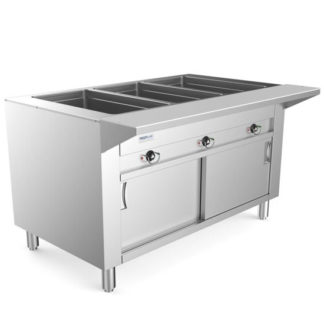 Prepline ESTC48-3S 48" Three Pan Sealed Well Electric Hot Food Steam Table with Enclosed Base and Sliding Doors - 120V, 1500W