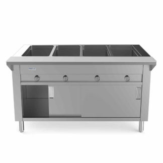 Prepline GSTC60-4S 60" Four Pan Sealed Well Gas Hot Food Steam Table with Enclosed Base and Sliding Doors