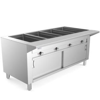 Prepline ESTC60-4O 60" Four Pan Open Well Electric Hot Food Steam Table with Enclosed Base and Sliding Doors - 208/240V, 3000W