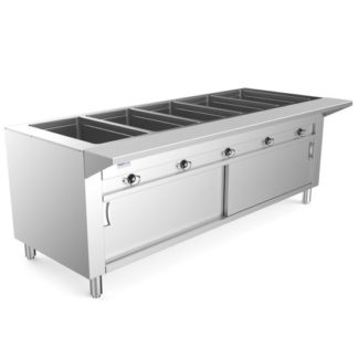 Prepline ESTC74-5O 74" Five Pan Open Well Electric Hot Food Steam Table with Enclosed Base and Sliding Doors - 208/240V, 3700W