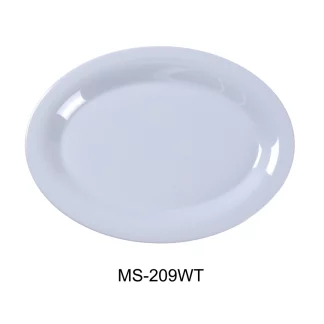 Yanco MS-209WT Mile Stone Oval Platter, 9.5" Length, 7.25" Width, Melamine, White Color, Pack of 24