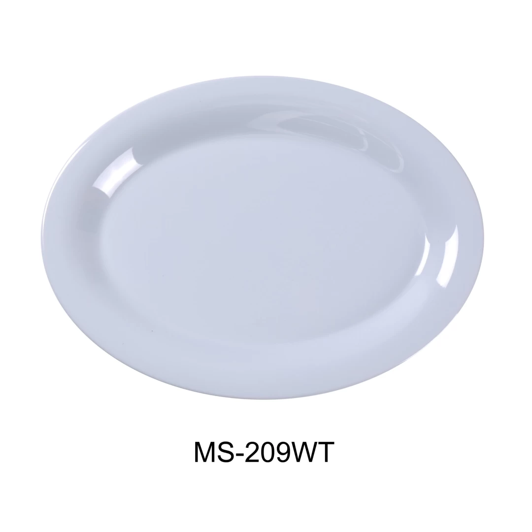 Yanco MS-209WT Mile Stone Oval Platter, 9.5" Length, 7.25" Width, Melamine, White Color, Pack of 24