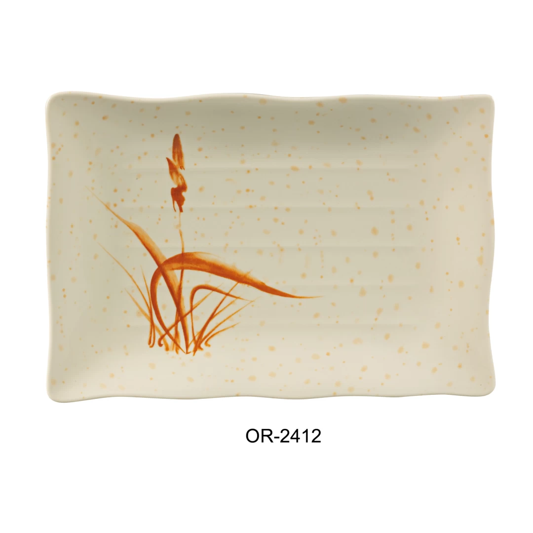 Yanco OR-2412 Orchis Rectangular Plate, Ripple Edge, 11" Length, 8" Width, Melamine, Pack of 36