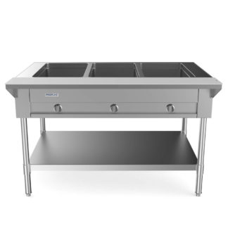 Prepline GST48-3O 48" Three Pan Open Well Gas Hot Food Steam Table with Undershelf