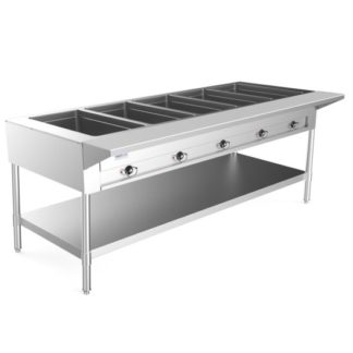 Prepline EST74-5O 74" Five Pan Open Well Electric Hot Food Steam Table with Undershelf - 208/240V, 3700W