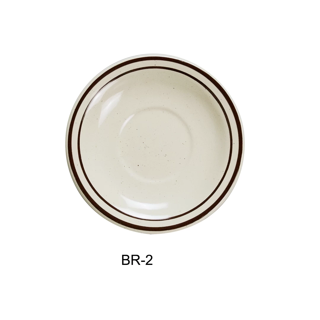 Yanco BR-2 Brown Speckled Royal Saucer, 5.5" Diameter, China, American White Color, Pack of 36