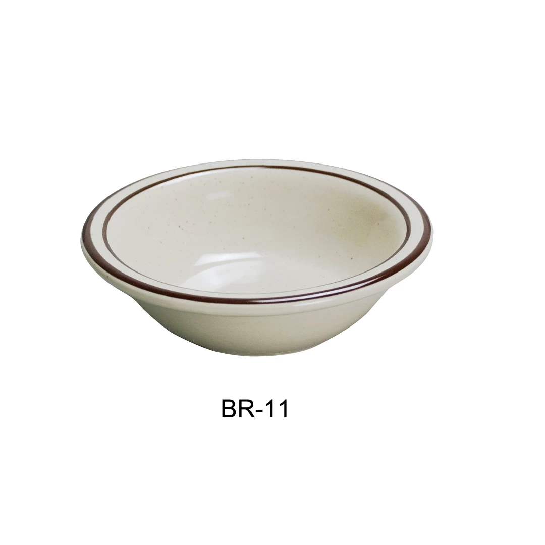 Yanco BR-11 Brown Speckled Fruit Bowl, 4.75 Oz Capacity, 4.625" Diameter, China, American White Color, Pack of 36