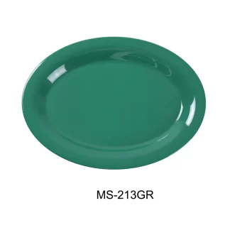 Yanco MS-213GR Mile Stone Oval Platter, 13.5" Length, 10.5" Width, Melamine, Green Color, Pack of 12