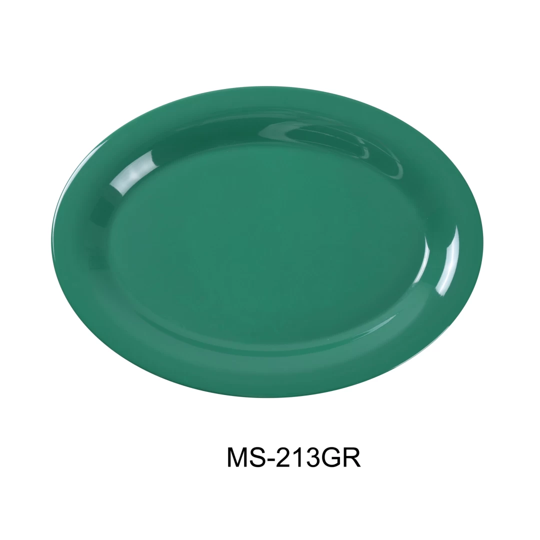 Yanco MS-213GR Mile Stone Oval Platter, 13.5" Length, 10.5" Width, Melamine, Green Color, Pack of 12