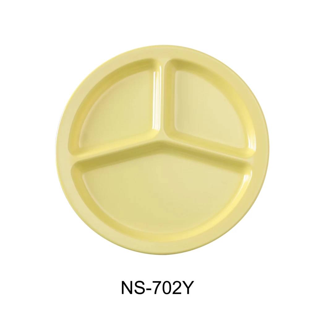 Yanco NS-702Y Nessico 3-Compartment Plate, 10" Diameter, Melamine, Yellow Color, Pack of 24