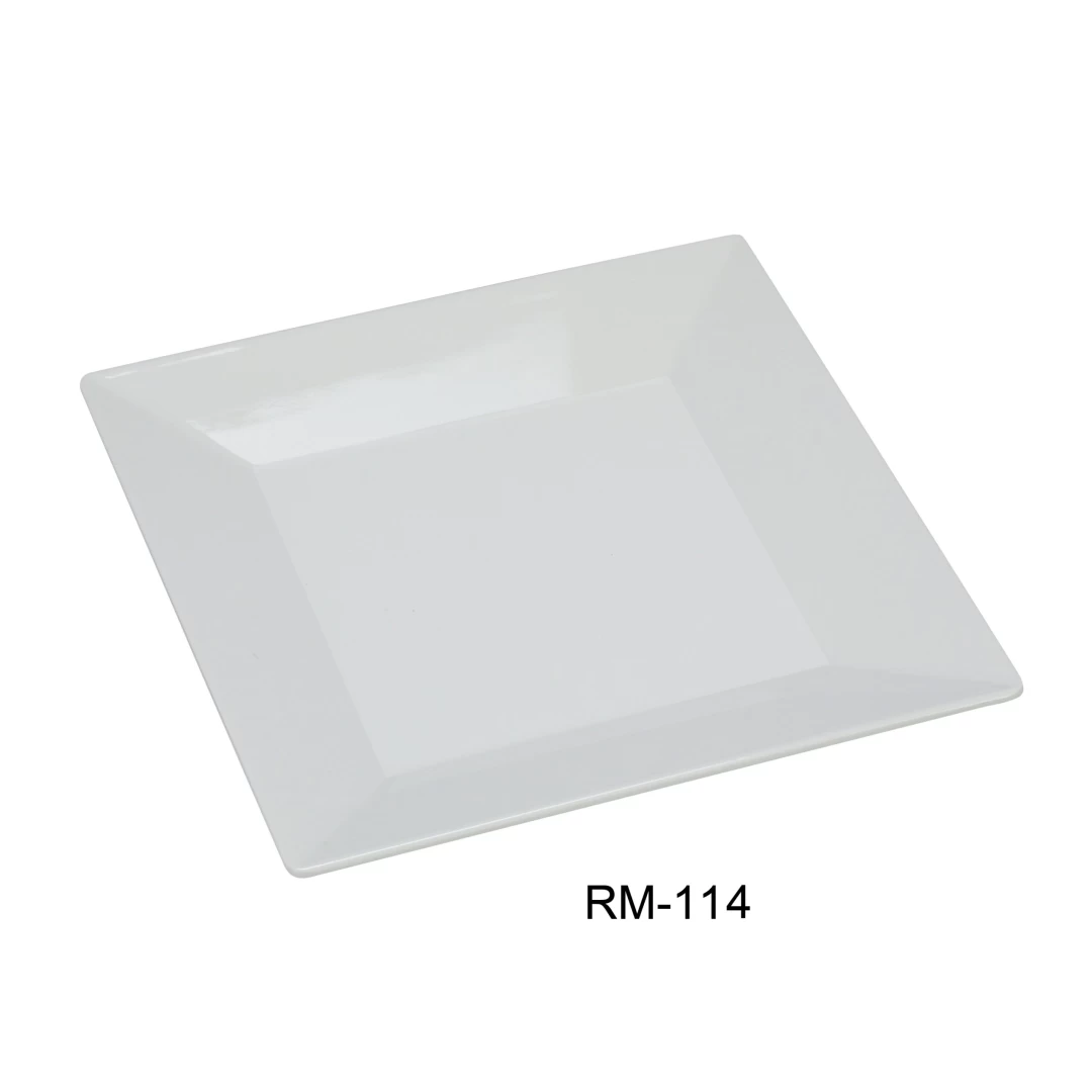 Yanco RM-114 Rome Square Plate, 14" Length, 14" Width, Melamine, White Color, Pack of 12
