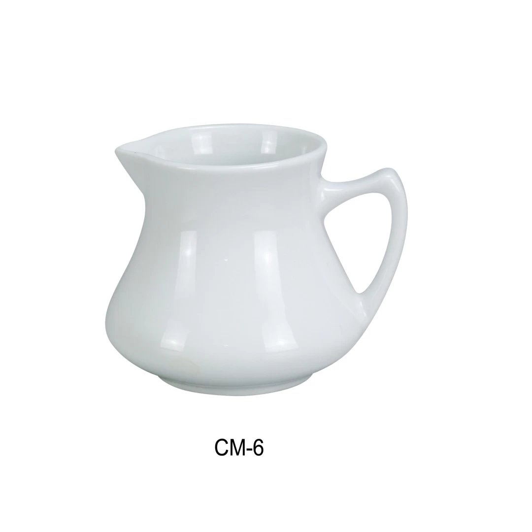Yanco CM-6 Creamer, 6 Oz Capacity, 3" Diameter, 3.5" Height, Porcelain, Super White Color, Pack of 36