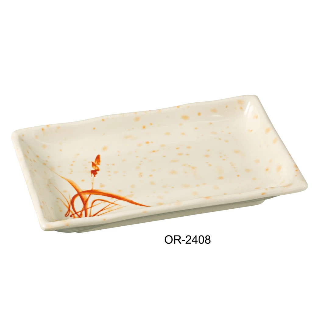 Yanco OR-2408 Orchis Rectangular Plate, 8" Length, 5.5" Width, Melamine, Gold Color, Pack of 48