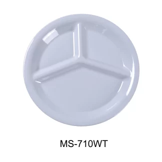 Yanco MS-710WT Mile Stone Three Compartment Plate, 10.25" Diameter, Melamine, White Color, Pack of 24