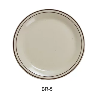 Yanco BR-5 Brown Speckled Plate, 5.5" Diameter, China, American White Color, Pack of 36