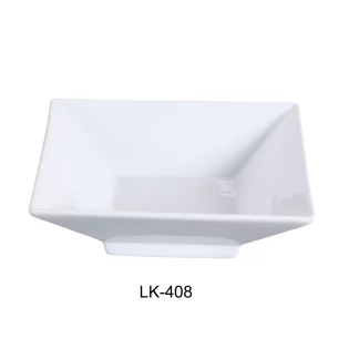 Yanco LK-408 8.5" Square Bowl With Foot, 28 Oz Capacity, Porcelain, Bone White, Pack of 12