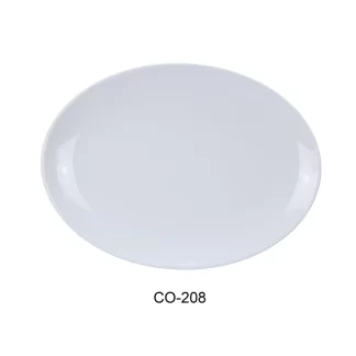 Yanco CO-208 Coupe Pattern Oval Platter, 8" Length, 5.5" Width, Melamine, White Color, Pack of 48