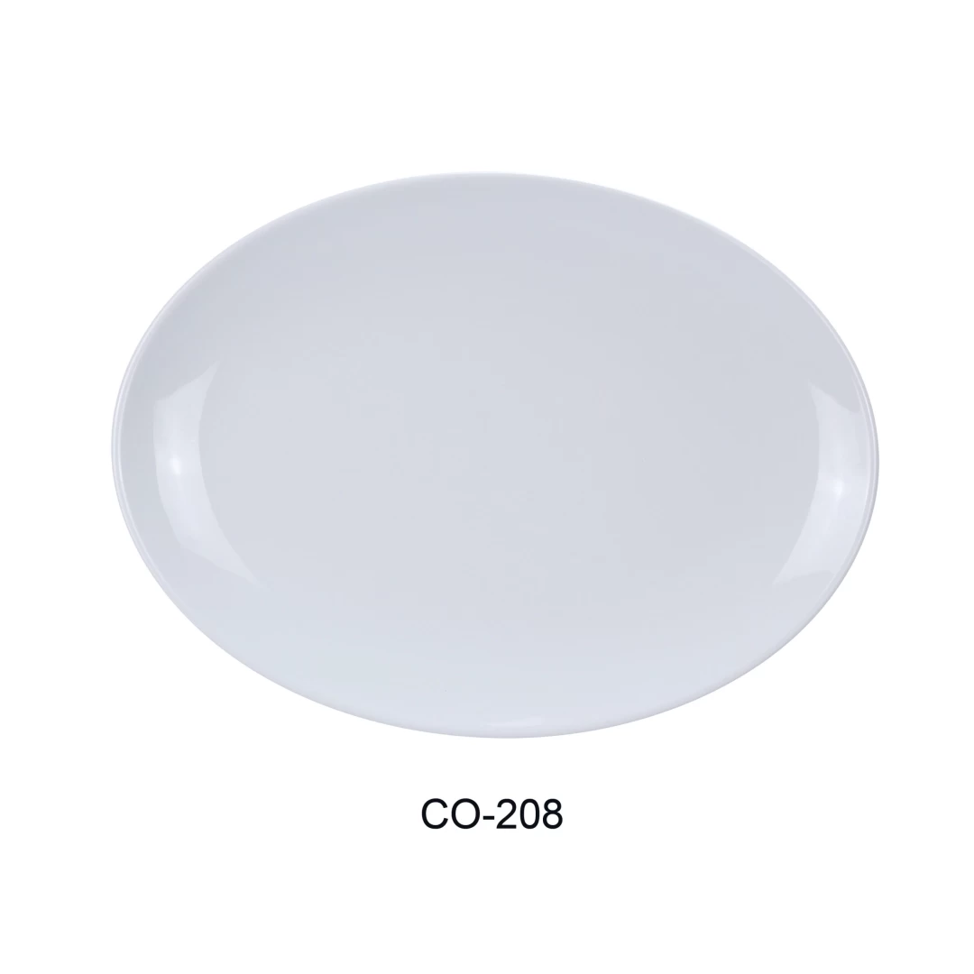Yanco CO-208 Coupe Pattern Oval Platter, 8" Length, 5.5" Width, Melamine, White Color, Pack of 48