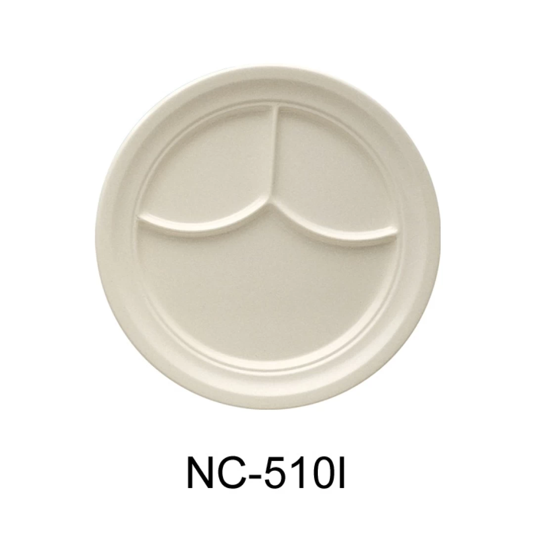 Yanco NC-510I Compartment Collection 3-Compartment Plate, 9" Diameter, Melamine, Ivory Color, Pack of 24