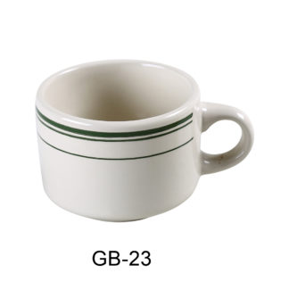 Yanco GB-23 Green Band Stackable Coffee/Tea Cup, 7 Oz Capacity, 3.5" Diameter, 2.25" Height, China, American White Color, Pack of 36