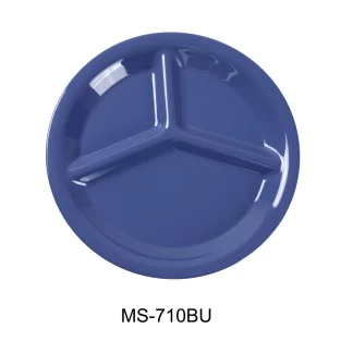 Yanco MS-710BU Mile Stone Three Compartment Plate, 10.25" Diameter, Melamine, Bule Color, Pack of 24
