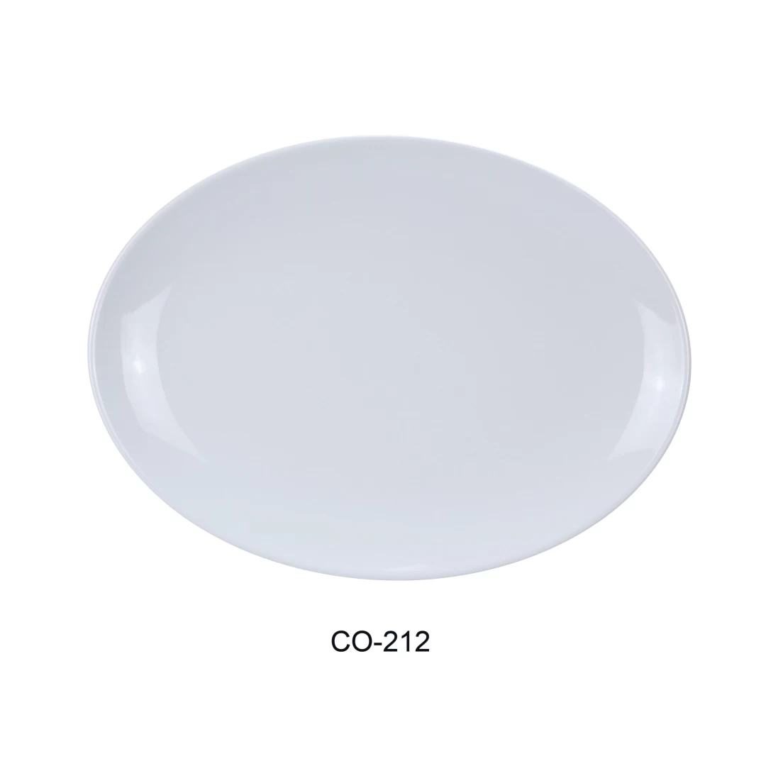Yanco CO-212 Coupe Pattern Oval Platter, 12" Length, 8.5" Width, Melamine, White Color, Pack of 12