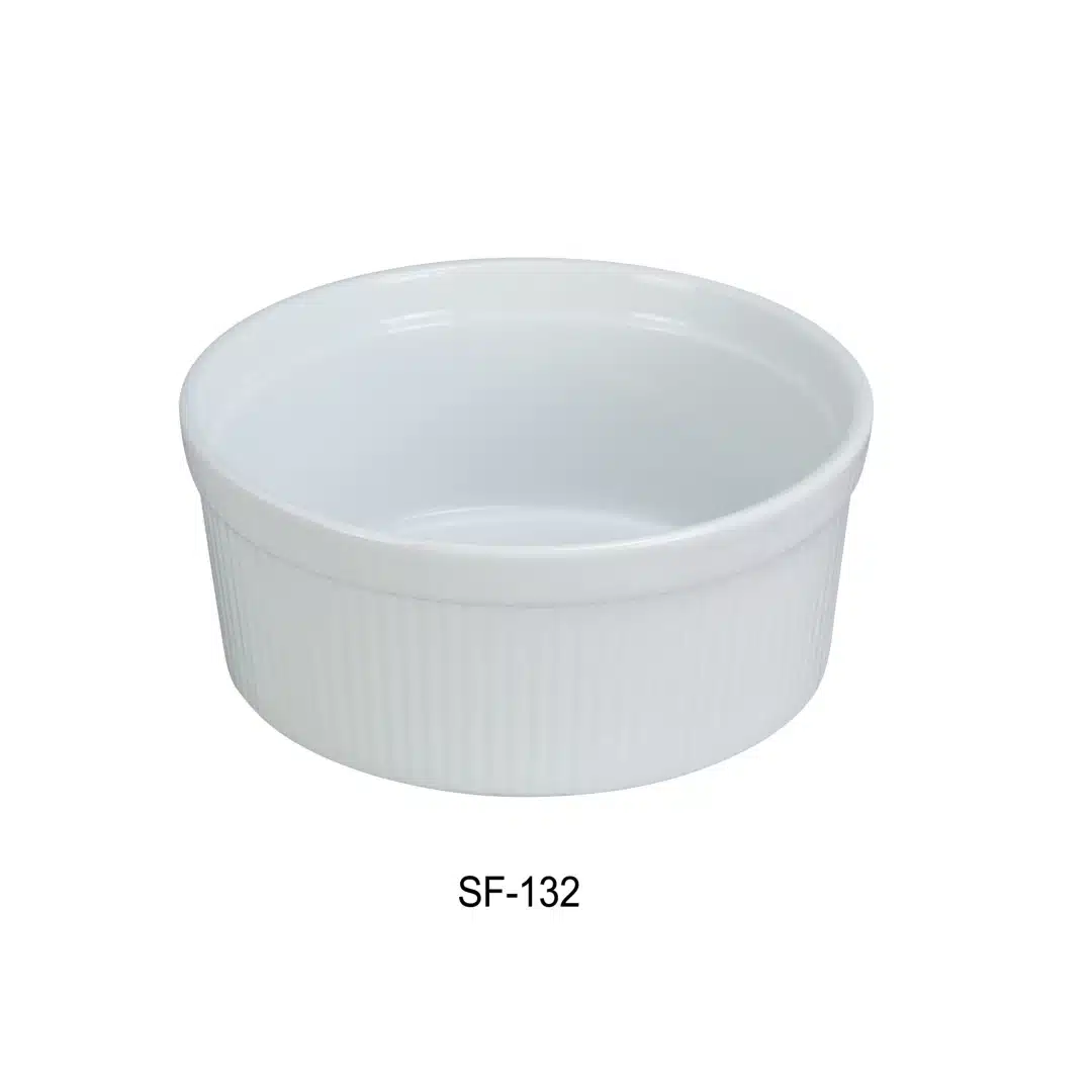 Yanco SF-132 Souffle Bowl, Fluted, 32 Oz Capacity, 6" Diameter, 2.5" Height, Porcelain, Super White, Pack of 12