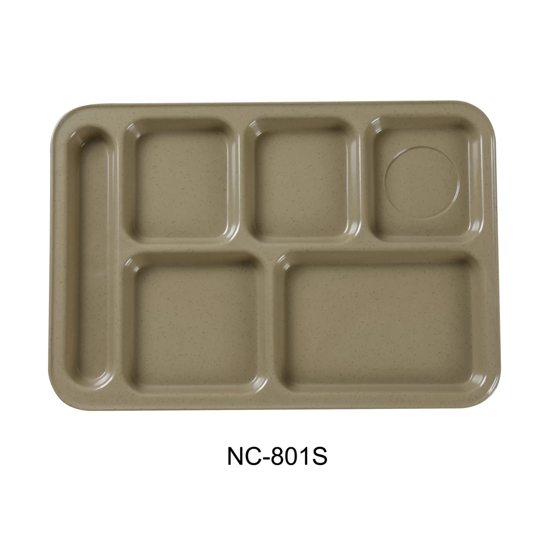 Yanco NC-801S Compartment Collection 6-Compartment Plate, Left Hand, 14" Length, 10" Width, Melamine, Sand Color, Pack of 12