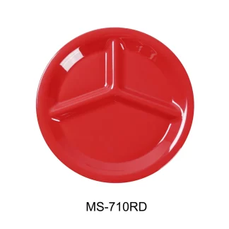 Yanco MS-710RD Mile Stone Three Compartment Plate, 10.25" Diameter, Melamine, Orange Red Color, Pack of 24